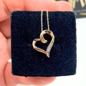 10k Solid Yellow Gold Genuine Diamond Heart Necklace (18 inch)